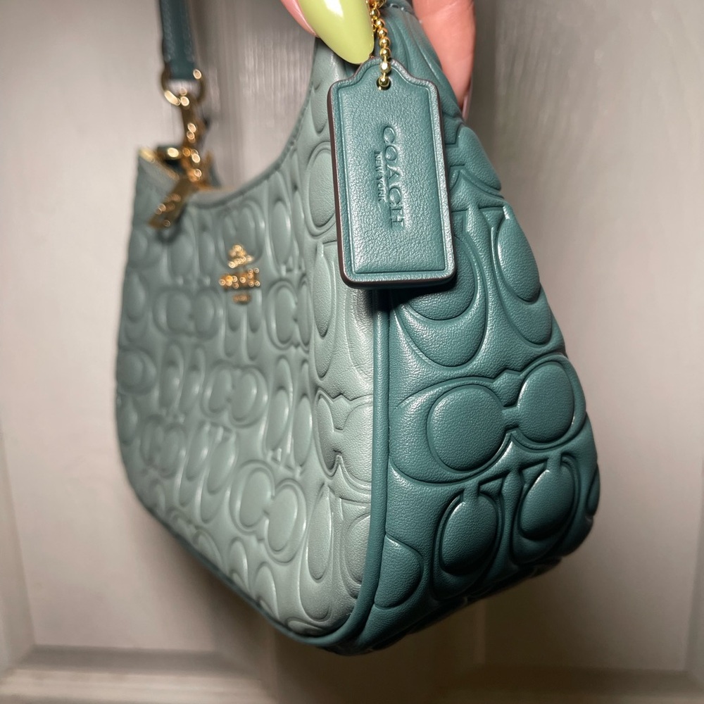 Coach Green Embossed Shoulder Bag with Gold Hardware